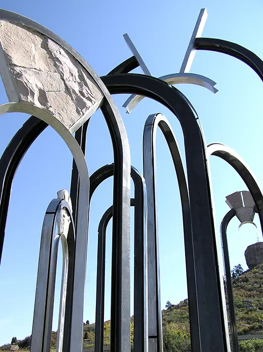 A close up of some metal sculptures